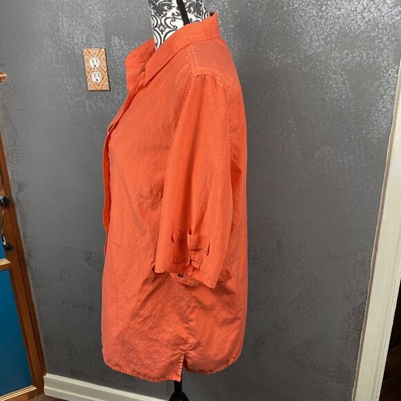 Alain Weiz Vintage Salmon Safari Button Up S/S Silk Blend Shirt Pocket. Size 14 - Picture 5 of 12